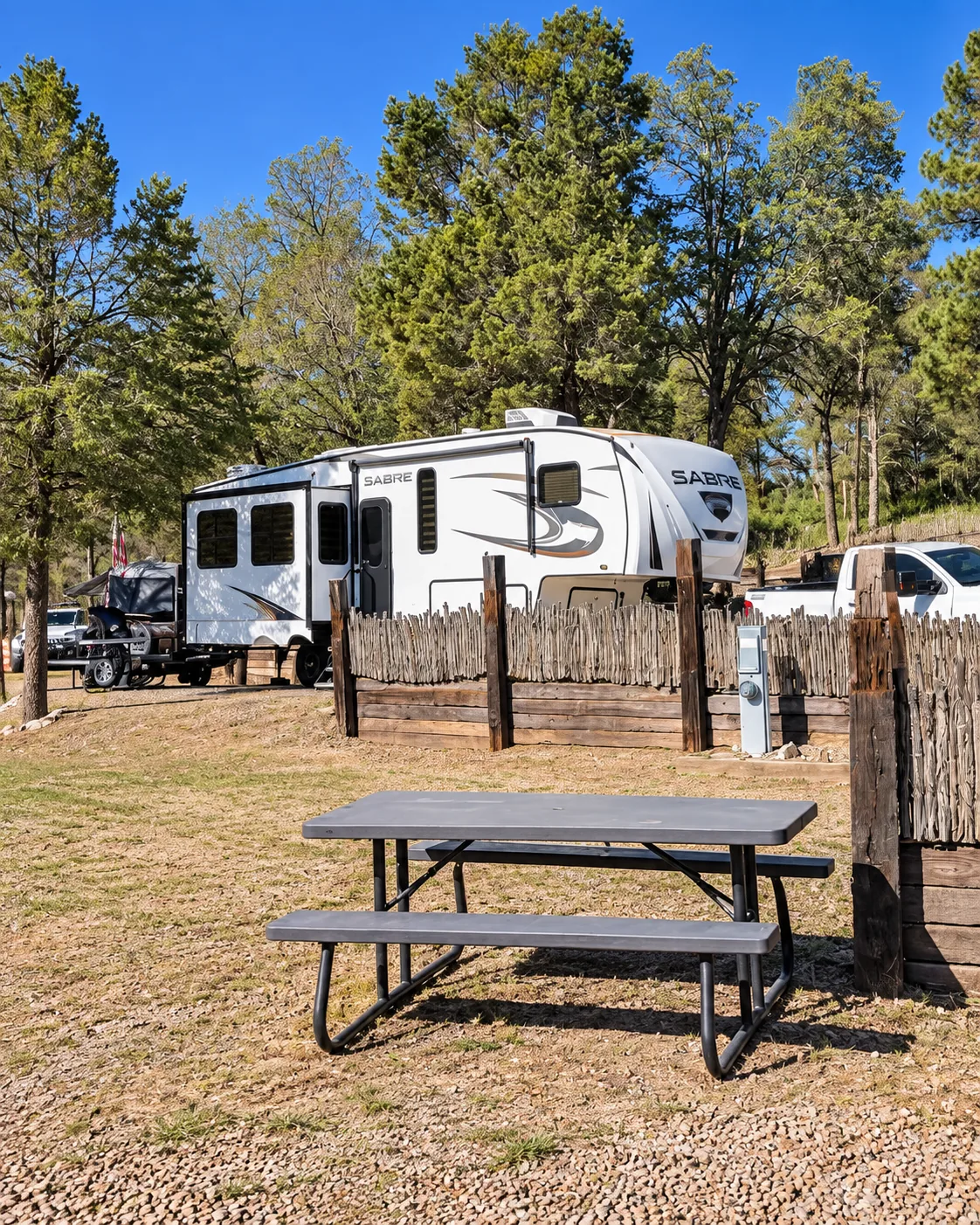 Internal park road winding through occupied RV sites