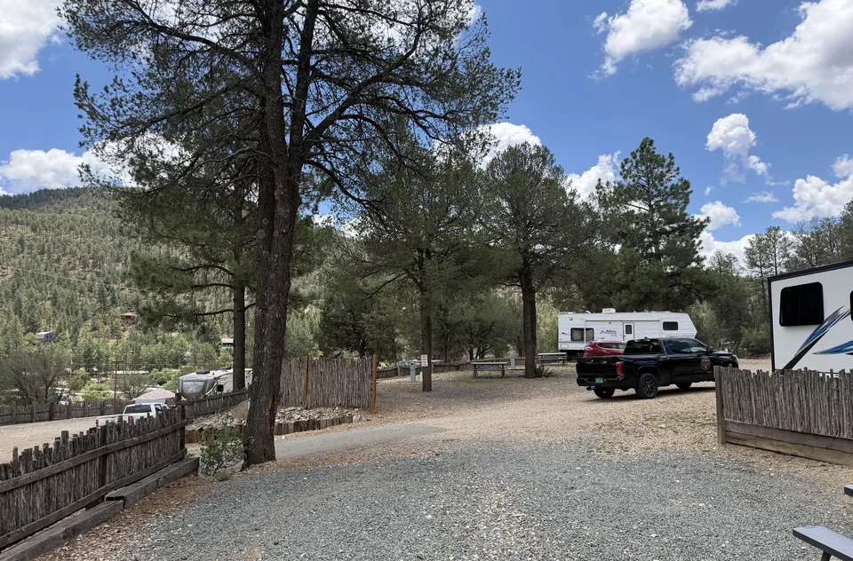 Terraced RV sites among the pines